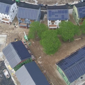 Aerial view of Veridian under construction